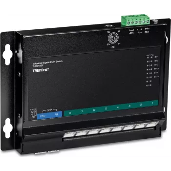 TRENDnet TI-PG102F Industrial 8-Port Gigabit PoE+ Switch (240W, DIN-Rail, IP30, Fanless)
