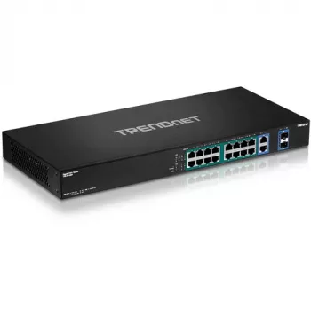 TRENDnet TPE-TG182F 18-Port Gigabit High Power PoE+ Switch, 16 PoE+ Ports, 240W Budget, 2 Uplinks, Rackmount