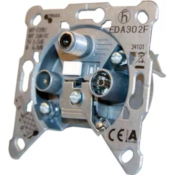 TRIAX EDA302F 3-Way Antenna End Socket, 2 dB Attenuation, TV/Radio/SAT, Flush-Mount, Die-Cast Metal 306121