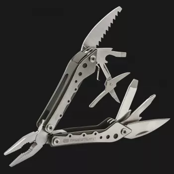 True Utility Minimulti 10-in-1 Pocket Multi-Tool with Pliers, Knife, Saw, Screwdrivers, Bottle Opener, Keyring Loop, Silver