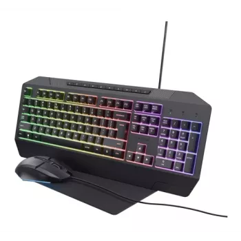 Trust GXT 791 Wired Gaming Keyboard and Mouse Combo - QWERTZ German Layout, Rainbow Backlight, 2400 DPI Optical Mouse, Black 25284