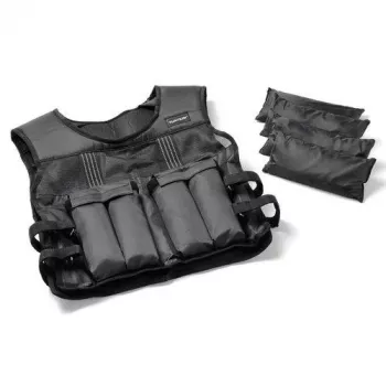 Tunturi Adjustable Weighted Vest 15 kg - 30 Removable Weight Bags, Sand/Iron Filling, Padded Shoulders, One Size Fits Most, Black