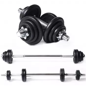 Tunturi 20 kg Barbell & Dumbbell Set with Spinlock Bars, Cast Iron Plates, Chrome, Adjustable