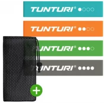 Tunturi Mini Resistance Band Set (4 pcs) - 100% Natural Latex Exercise Bands with Storage Bag, Light to X-Heavy Resistance