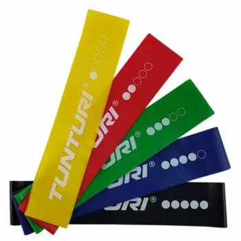 Tunturi Mini Resistance Band Set – 5 Loop Bands, 5 Resistance Levels, Natural Latex, with Storage Bag