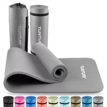 Tunturi NBR Fitness Mat, Grey - 15mm High-Density Non-Slip Exercise Mat for Yoga, Pilates, Workouts, 180x60cm