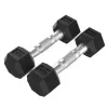 Tunturi Platinum Hex Rubber Dumbbell 2kg Pair - Hexagonal Rubber Coated, Knurled Chrome Handle