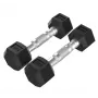 Tunturi Platinum Hex Rubber Dumbbell 2kg Pair - Hexagonal Rubber Coated, Knurled Chrome Handle