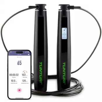 Tunturi Smart Jump Rope with LCD Display and App Connectivity, Adjustable 2.95 m, Black