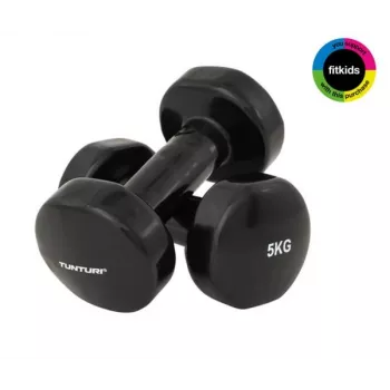 Tunturi Vinyl Dumbbells 5 kg Pair Black - Cast Iron Core, Non-Slip Ergonomic Grip
