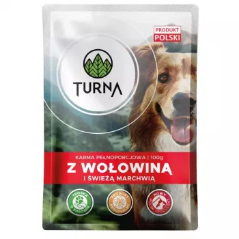 TURNA Wet Dog Food with Beef – 100 g Pouch (Complete & Balanced Adult Dog Meal)