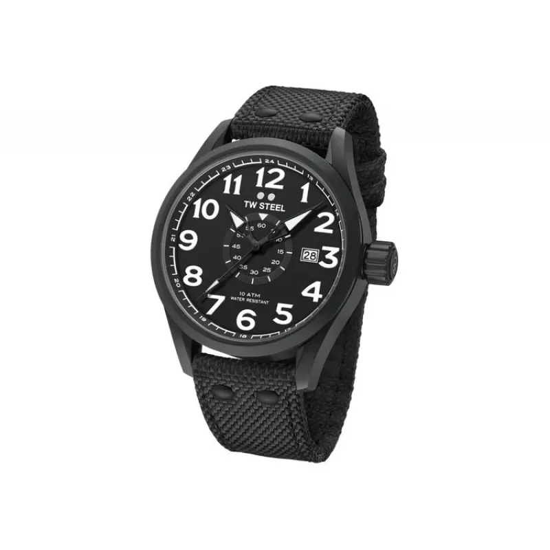 TW STEEL VS41-Volante Men's Quartz Watch 45mm Black Dial Leather Strap