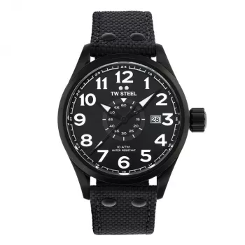 TW STEEL VS41-Volante Men's Quartz Watch 45mm Black Dial Leather Strap