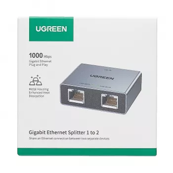UGREEN 1-to-2 Gigabit Ethernet Splitter, 1000Mbps LAN Network Adapter, RJ45 Male to 2 Female, Passive, Black