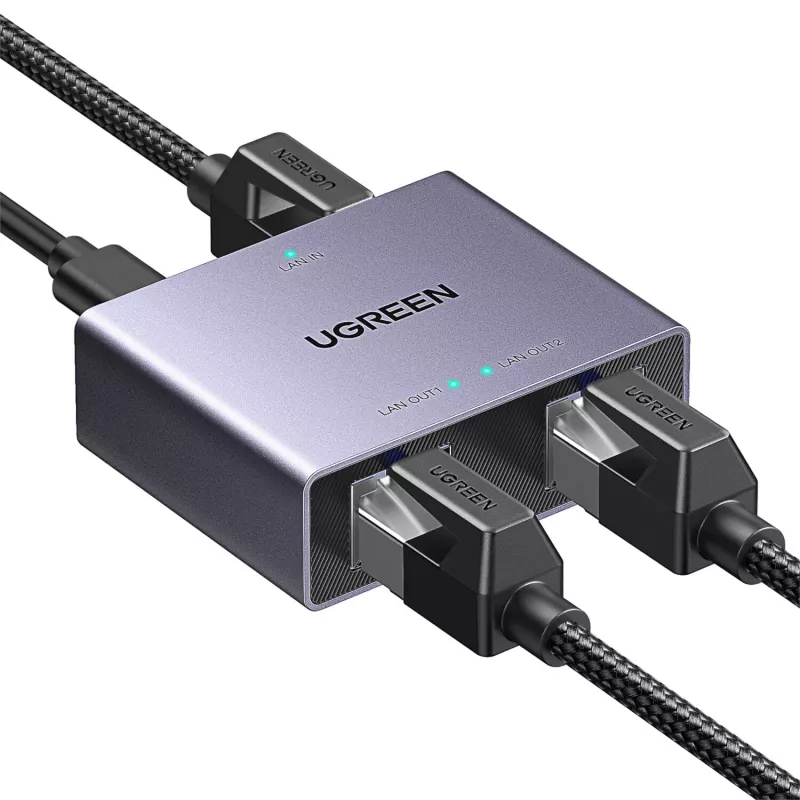 UGREEN 1-to-2 Gigabit Ethernet Splitter, 1000Mbps LAN Network Adapter, RJ45 Male to 2 Female, Passive, Black