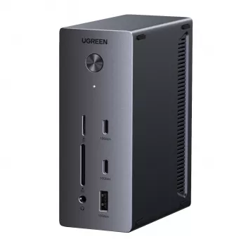 UGREEN 14-in-1 USB-C Docking Station with Dual DisplayPort, HDMI, 100W PD, Gigabit Ethernet, SD/TF Card Readers, and 3.5mm Audio