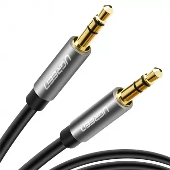 UGREEN 3.5mm Aux Cable 2m – 24K Gold-Plated Stereo Audio Cable, Oxygen-Free Copper, Double Shielded, TPE Jacket, Step-Down Connector for Phone Cases, Black