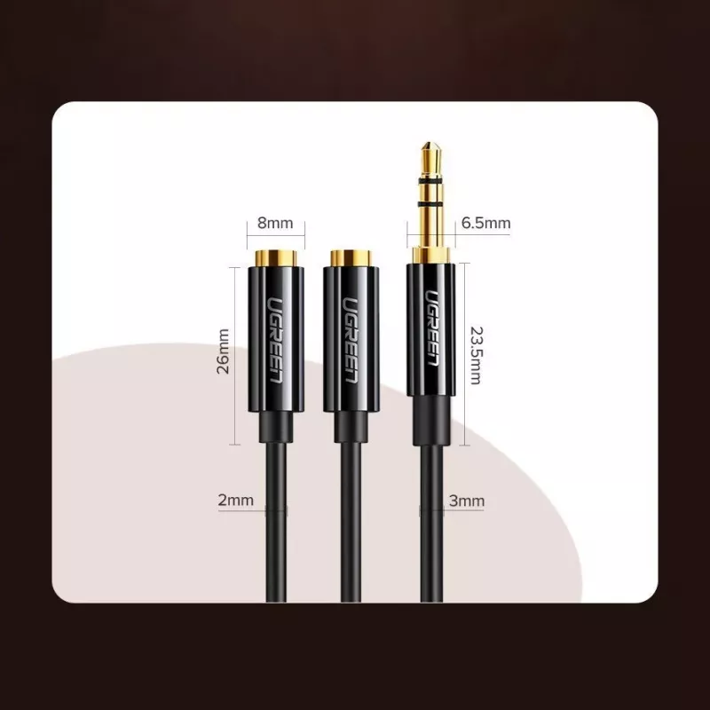 UGREEN 3.5mm Headphone Splitter Cable AUX Y-Splitter 25cm Black (20816)