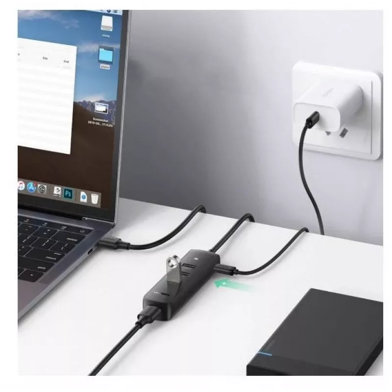 UGREEN 4-in-1 USB Hub 4x USB-A 3.0 PD DC 12V 0.25m Black (CM416 10915)