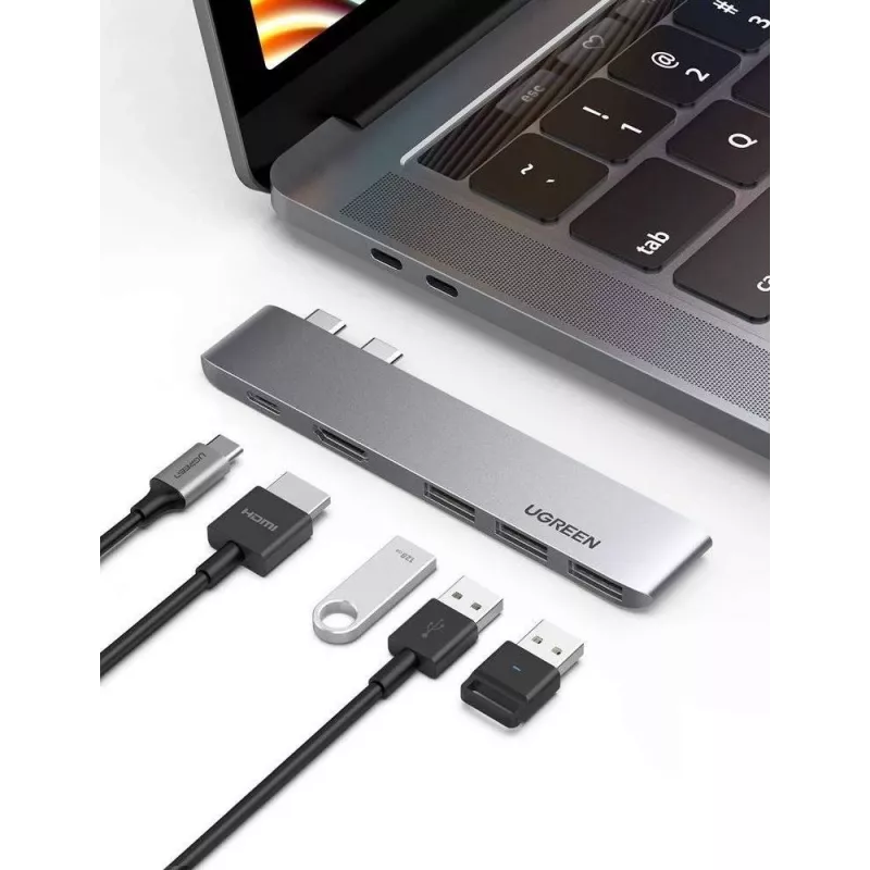 UGREEN 60559 USB-C Docking Station 9-in-1 Hub with 4K HDMI, 3x USB 3.0, Gigabit Ethernet, SD/MicroSD, 100W PD, Silver