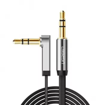 UGREEN AV119 Right-Angled 3.5mm Flat Aux Cable 2m - Black/Silver