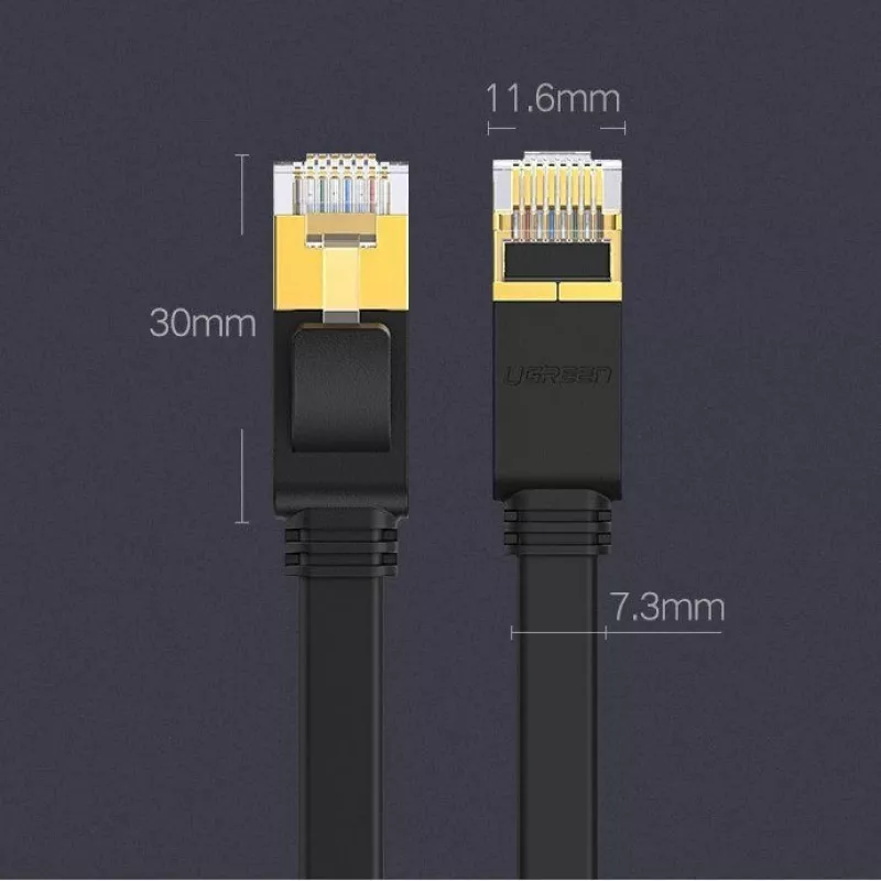 UGREEN Cat 7 STP Ethernet Patch Cable 10m Black Flat RJ45 LAN 10 Gbps