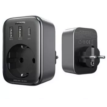 UGREEN CD314 30W GaN Charger with 2 USB-A, 1 USB-C and 1 AC Outlet, EU Plug, Black