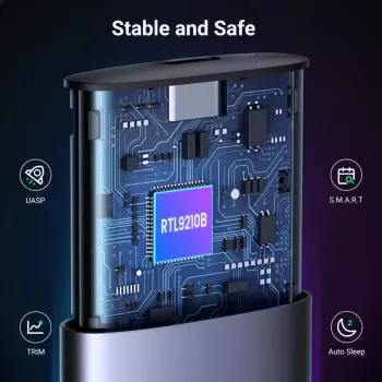 UGREEN CM400-90264 M.2 NVMe/SATA SSD Enclosure 10Gbps USB-C 3.2 Gen 2 Tool-Free Aluminum Silver