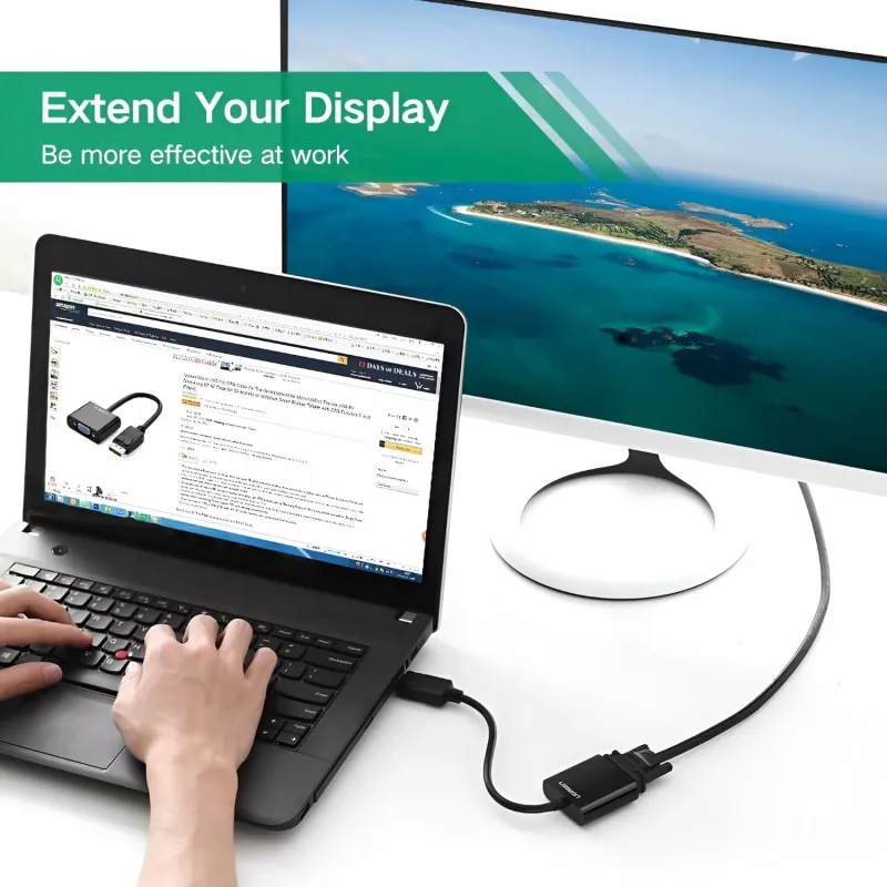 UGREEN DisplayPort Male to VGA Female Active Converter, Full HD 1080p, Gold-Plated, Black, 15cm