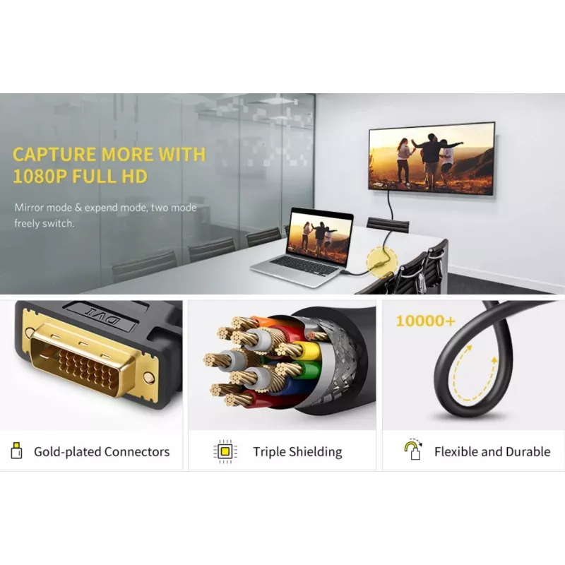 UGREEN DVI to HDMI Cable Adapter 15cm Male to Female 1080p Full HD Black