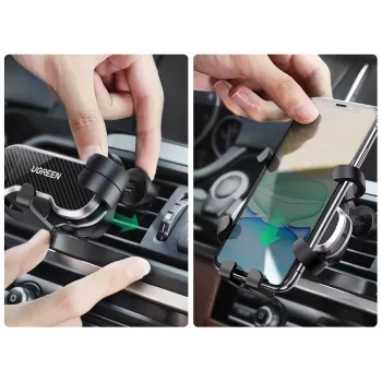UGREEN Gravity Car Phone Holder Mount for Dashboard Windshield, Universal Smartphone Cradle with Strong Suction Cup, 360° Rotation, Telescopic Arm, One-Button Release, Black