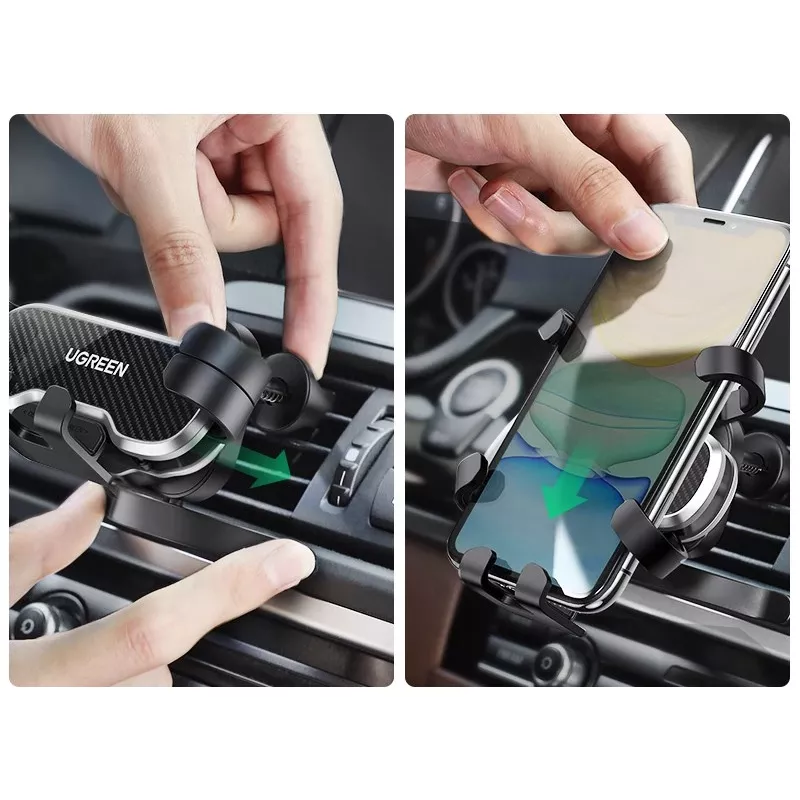UGREEN Gravity Car Phone Holder Mount for Dashboard Windshield, Universal Smartphone Cradle with Strong Suction Cup, 360° Rotation, Telescopic Arm, One-Button Release, Black