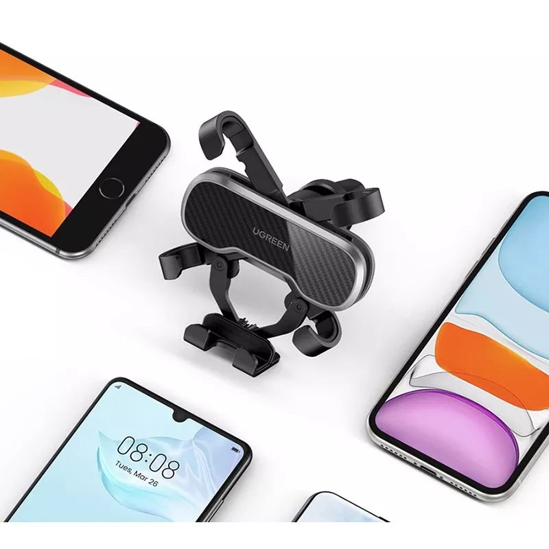 UGREEN Gravity Car Phone Holder Mount for Dashboard Windshield, Universal Smartphone Cradle with Strong Suction Cup, 360° Rotation, Telescopic Arm, One-Button Release, Black