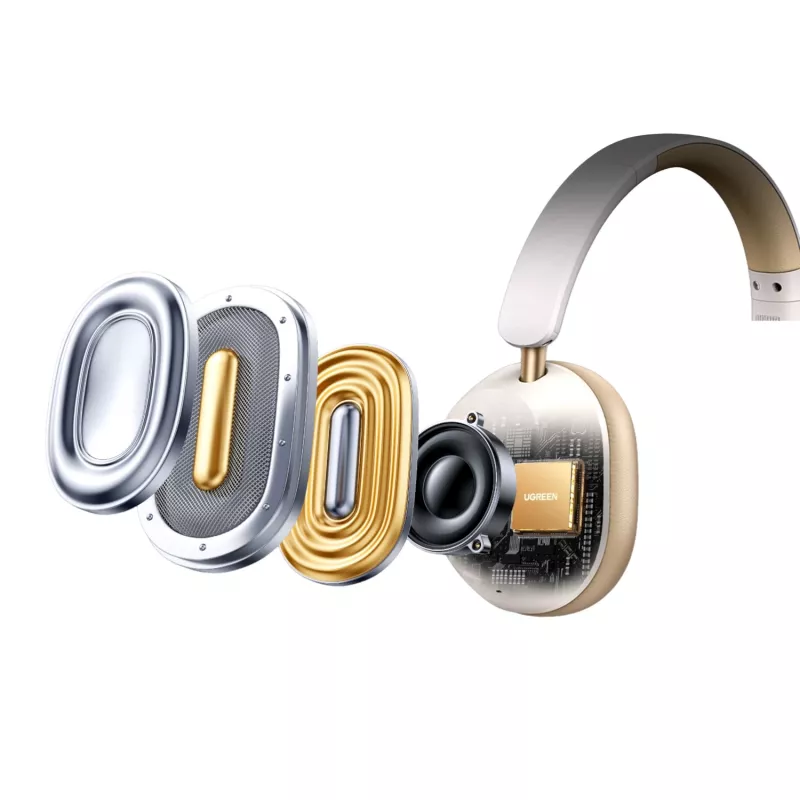 UGREEN HiTune Max 5C Wireless Over-Ear Headphones with Hybrid ANC, Bluetooth 5.4, 40mm Drivers, 40-Hour Battery - Beige