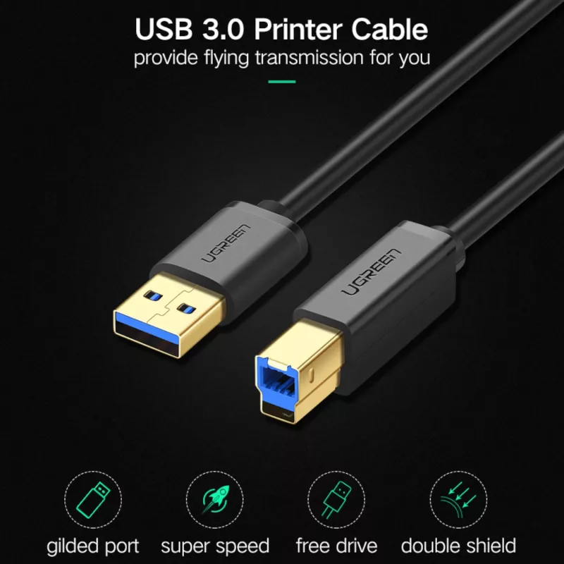UGREEN US210 USB 3.0 A to B Cable, 2m, Black
