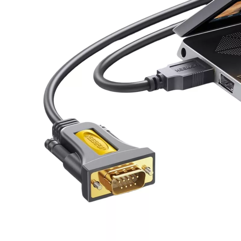 UGREEN USB 2.0 to RS-232 Serial Adapter Cable (USB-A Male to DB9 Male), Black, 1.5m