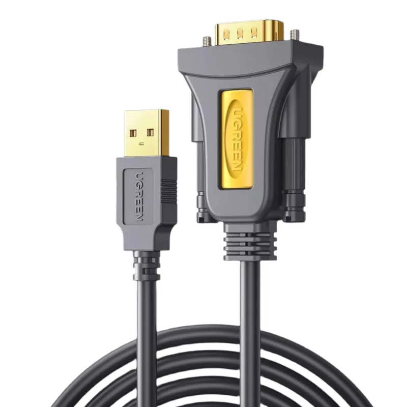 UGREEN USB 2.0 to RS-232 Serial Adapter Cable (USB-A Male to DB9 Male), Black, 1.5m