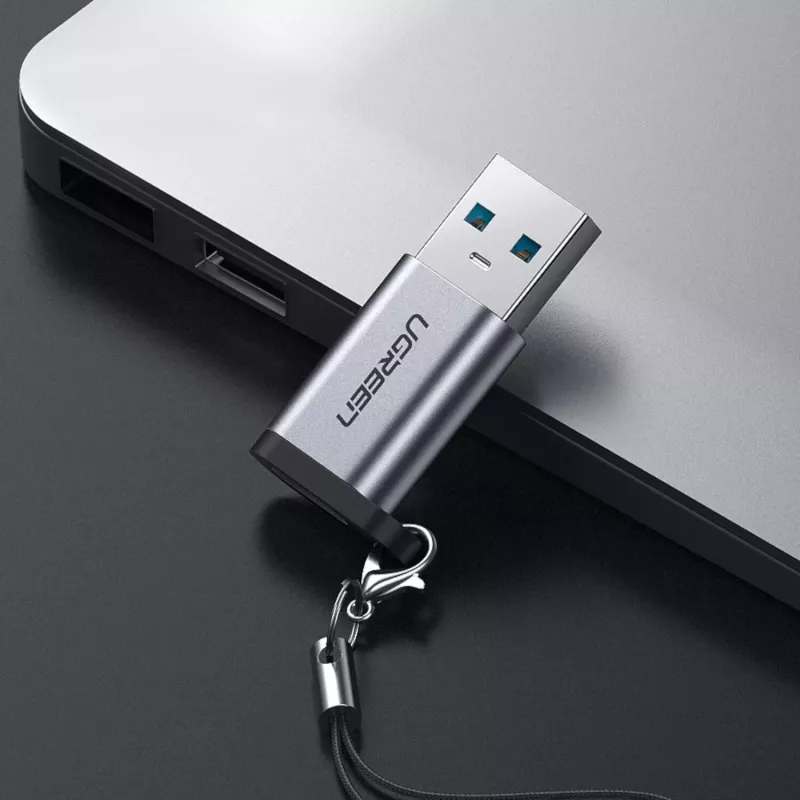 UGREEN USB 3.0 Male to Type-C 3.1 Female Adapter, Data Transfer and Charging, Space Gray