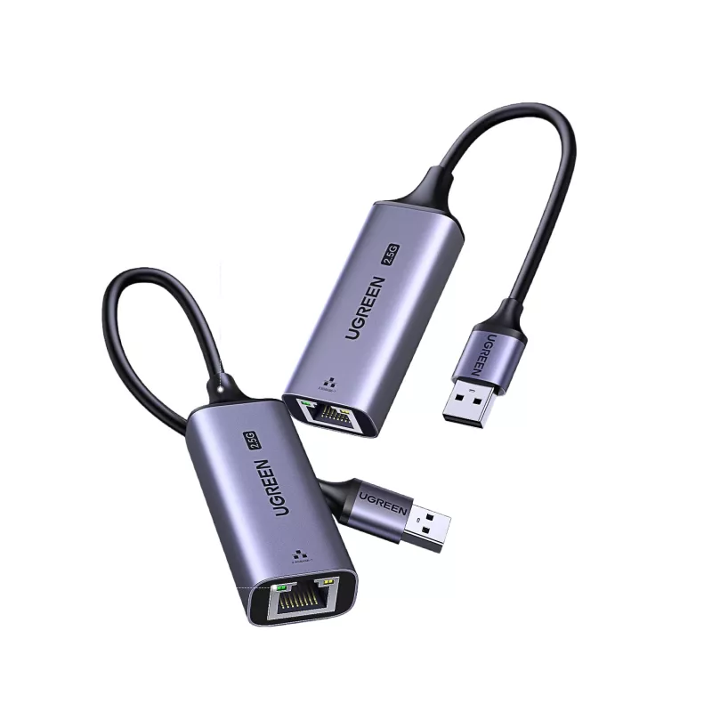 UGREEN USB-A 3.2 Gen 1 to 2.5G Ethernet Adapter, 2.5 Gbps RJ45 LAN, Aluminum, Space Gray, Plug & Play, Realtek RTL8156B, 10 cm Cable