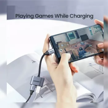 UGREEN USB Type-C Dual Audio and Charging Adapter (15W PD, 2-in-1 Splitter, Space Gray)