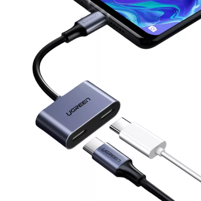 UGREEN USB Type-C Dual Audio and Charging Adapter (15W PD, 2-in-1 Splitter, Space Gray)