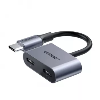 UGREEN USB Type-C Dual Audio and Charging Adapter (15W PD, 2-in-1 Splitter, Space Gray)