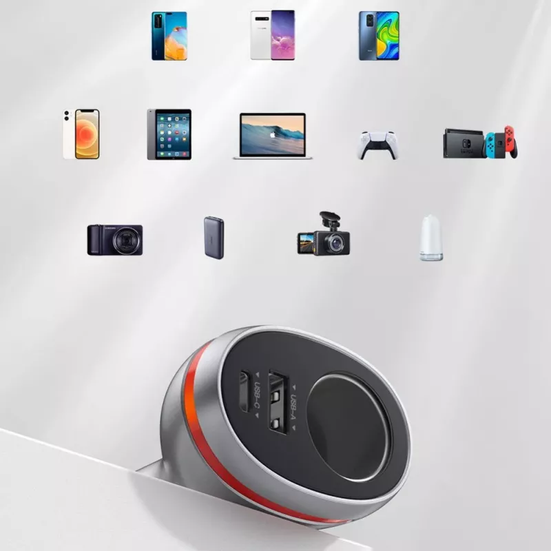 UGREEN USB Type C / USB QC PD 24W Car Charger with 12V Cigarette Lighter Socket Silver (CD204)