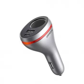 UGREEN USB Type C / USB QC PD 24W Car Charger with 12V Cigarette Lighter Socket Silver (CD204)