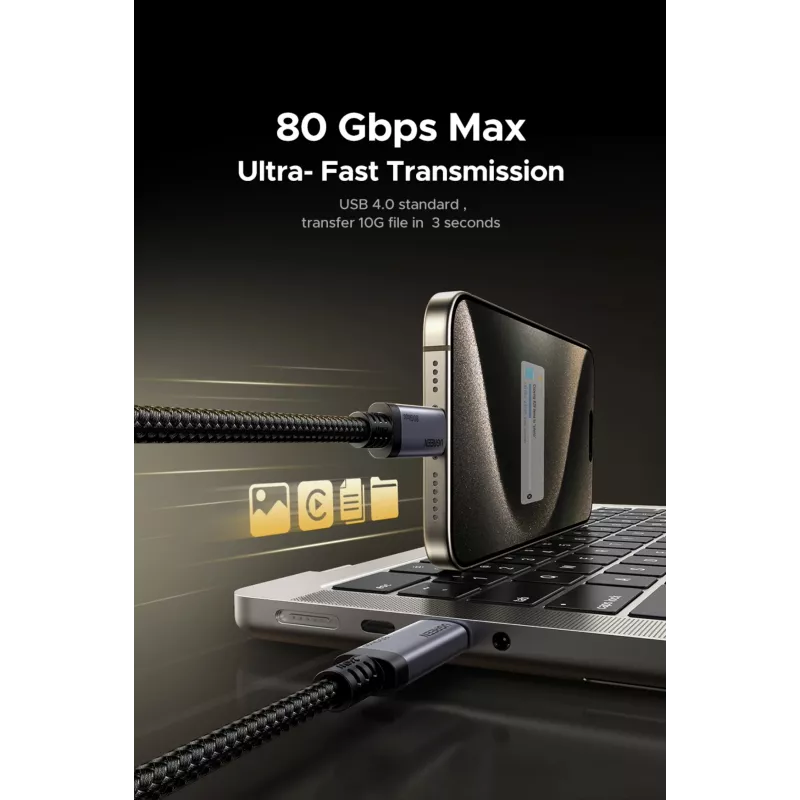 UGREEN USB4 USB-C to USB-C Cable 240W 40Gbps 16K@60Hz 80Gbps Thunderbolt 4 Compatible 1m Nylon Braided