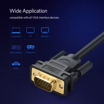 UGREEN VG101 VGA Male to Male Cable 3M – Gold-Plated, Dual Ferrite, Full HD 1080p