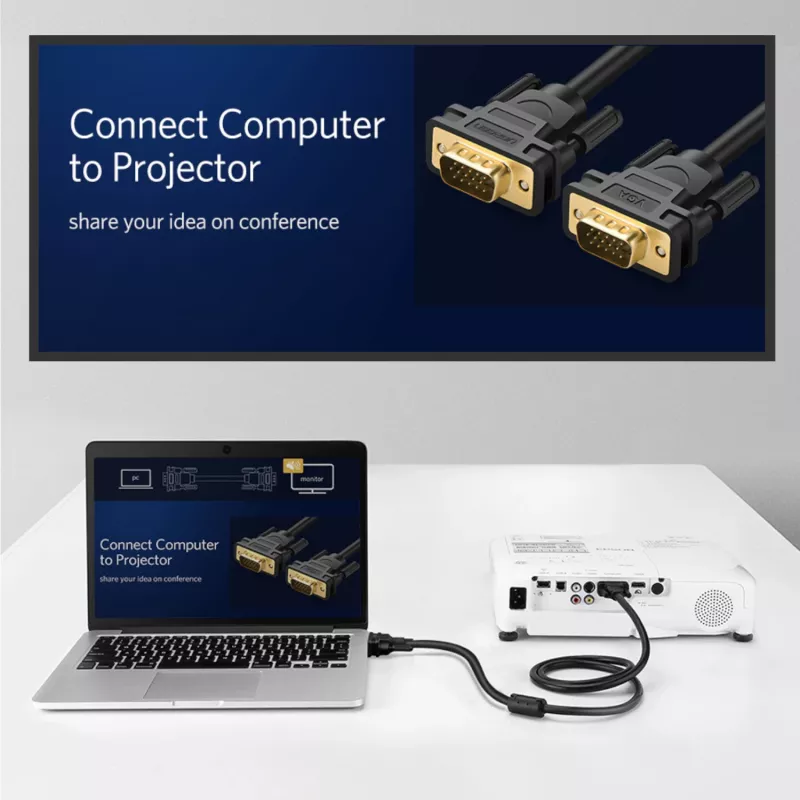 UGREEN VG101 VGA Male to Male Cable 3M – Gold-Plated, Dual Ferrite, Full HD 1080p
