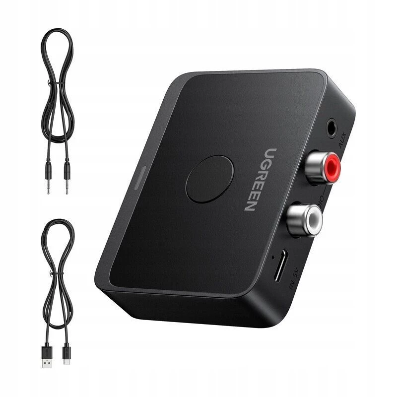 UGREEN Wireless Bluetooth 5.3 LDAC Hi-Res Audio Receiver with 3.5mm AUX and 2x RCA Output, ESS ES9018K2M DAC, aptX HD, aptX Adaptive, aptX, AAC, SBC, Dual Device Connection, Aluminum Alloy, Black