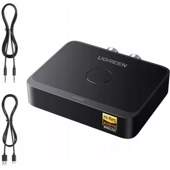 UGREEN Wireless Bluetooth 5.3 LDAC Hi-Res Audio Receiver with 3.5mm AUX and 2x RCA Output, ESS ES9018K2M DAC, aptX HD, aptX Adaptive, aptX, AAC, SBC, Dual Device Connection, Aluminum Alloy, Black