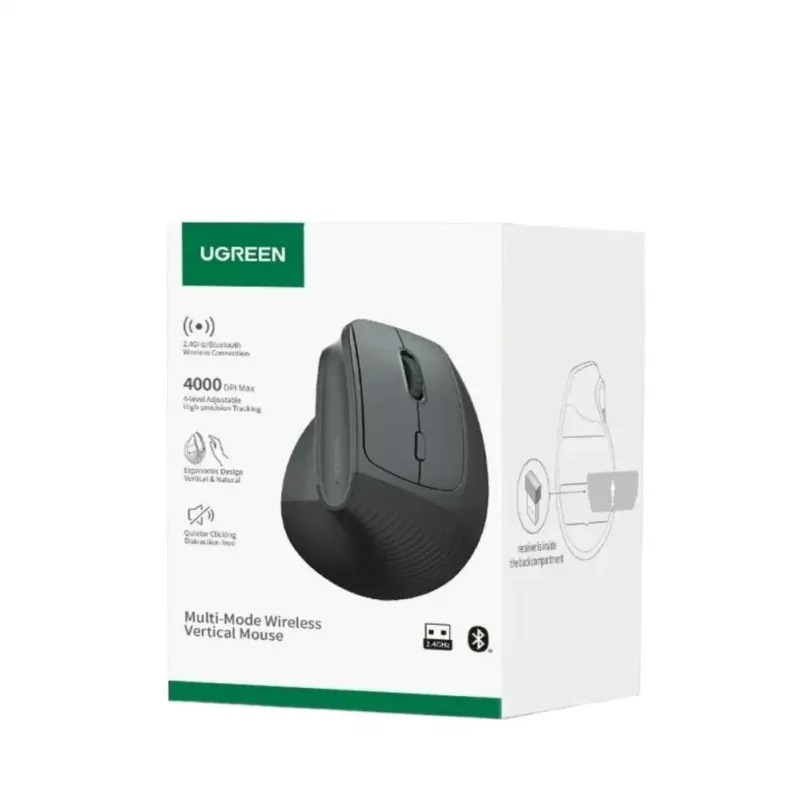 UGREEN Wireless Vertical Mouse Black 2.4GHz Ergonomic Silent Click 2400 DPI